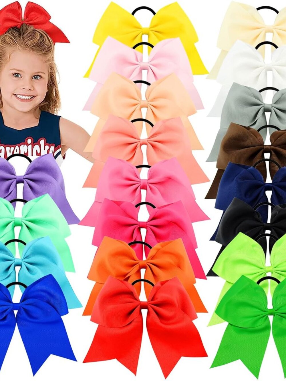 20PCS 8" Large Cheer Bows Ponytail Holders for Girls